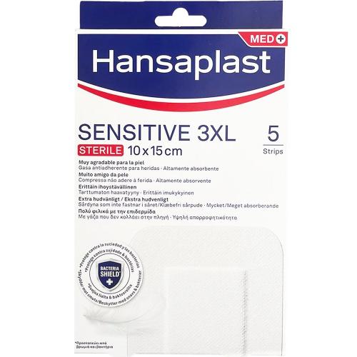 Hansaplast Sensitive 3XL Sterile 10x15cm Αυτοκόλλητα Αποστειρωμένα Επιθέματα για Μεγαλύτερες Πληγές & Μετεγχειρητικά Τραύματα 5 Τεμάχια